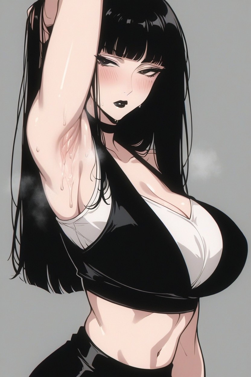 Sweaty, Anime Style, Black Hair Hentai AI Porn