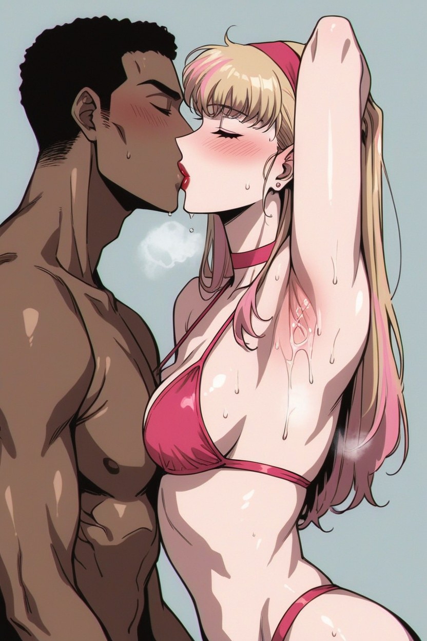 Red Headband, Kissing Man, Pink Eye Liner Hentai AI Porn