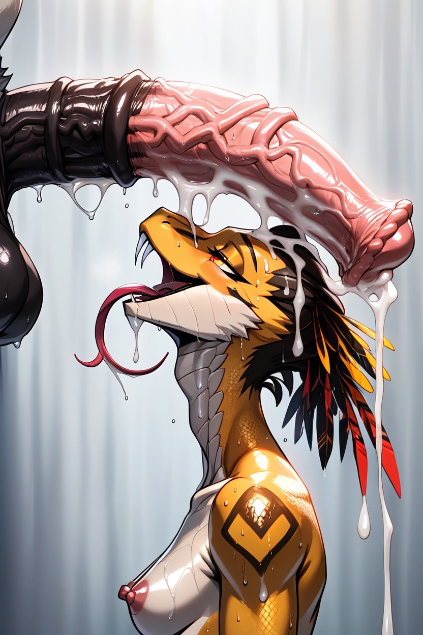 Long Tongue, Cum In Hair, Skinny Furry AI Porn