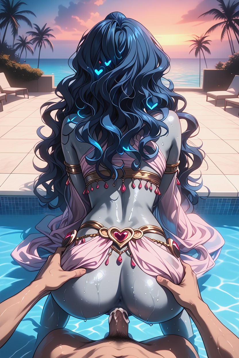 Model, Dark Blue Hair, Belly Dancer Hentai AI Porn