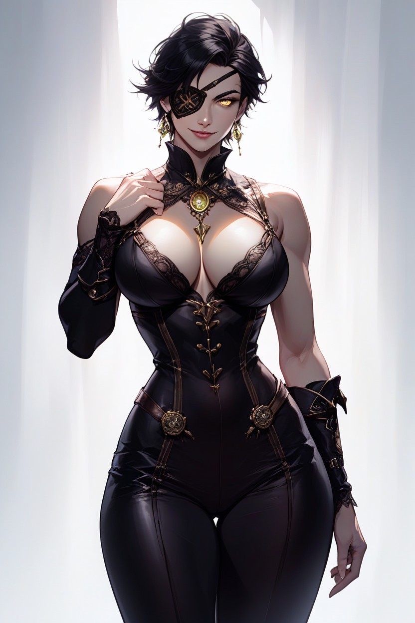 Wasp Waist, Black Hair, Bodysuit Hentai AI Porn