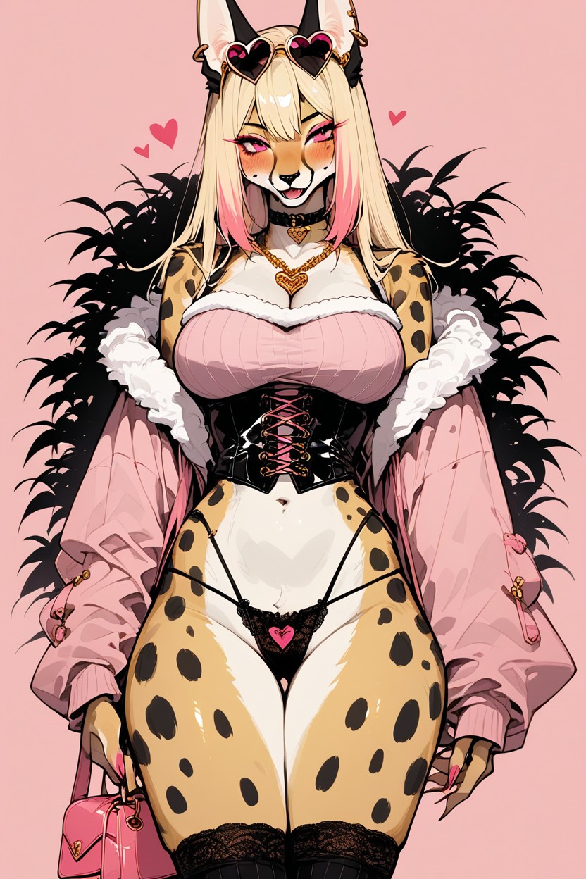 Bow Panties, Fur Trimmed Socks, Hot Pink Clothing Furry AI Porn