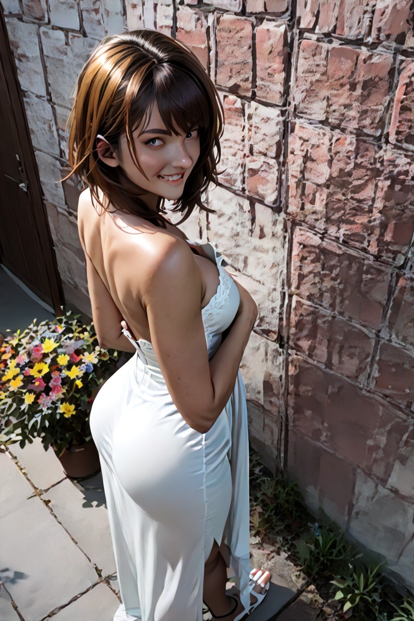 Grabbing Dress, Looking Down, Hyper Sexy Waist AI Porn