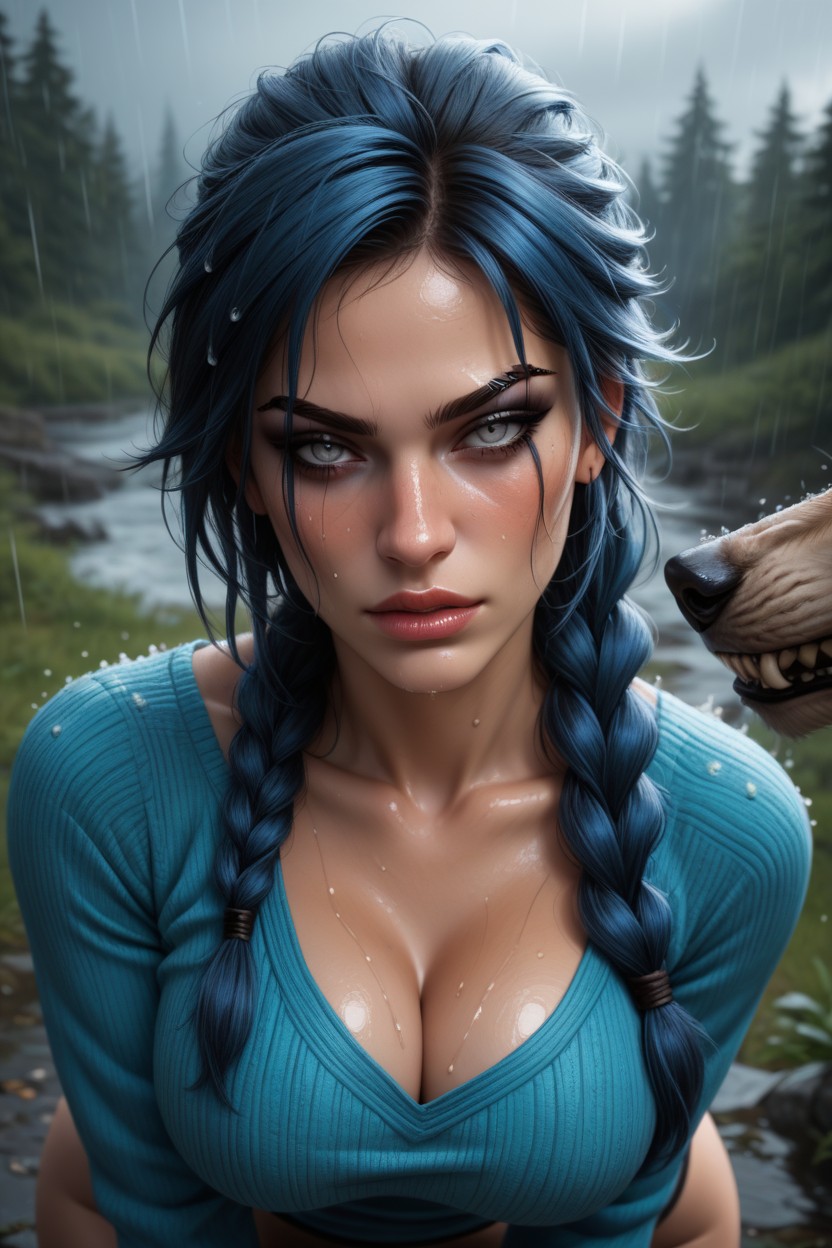 Long Braided Hair, Waist Shot, Outside AI Porn