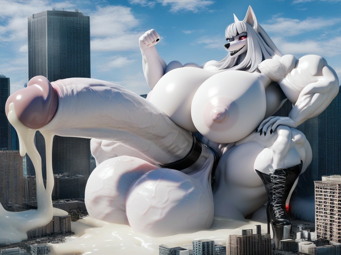 Hyper Muscular, Massive Fat Tits, Thick Cum River Furry AI Porn