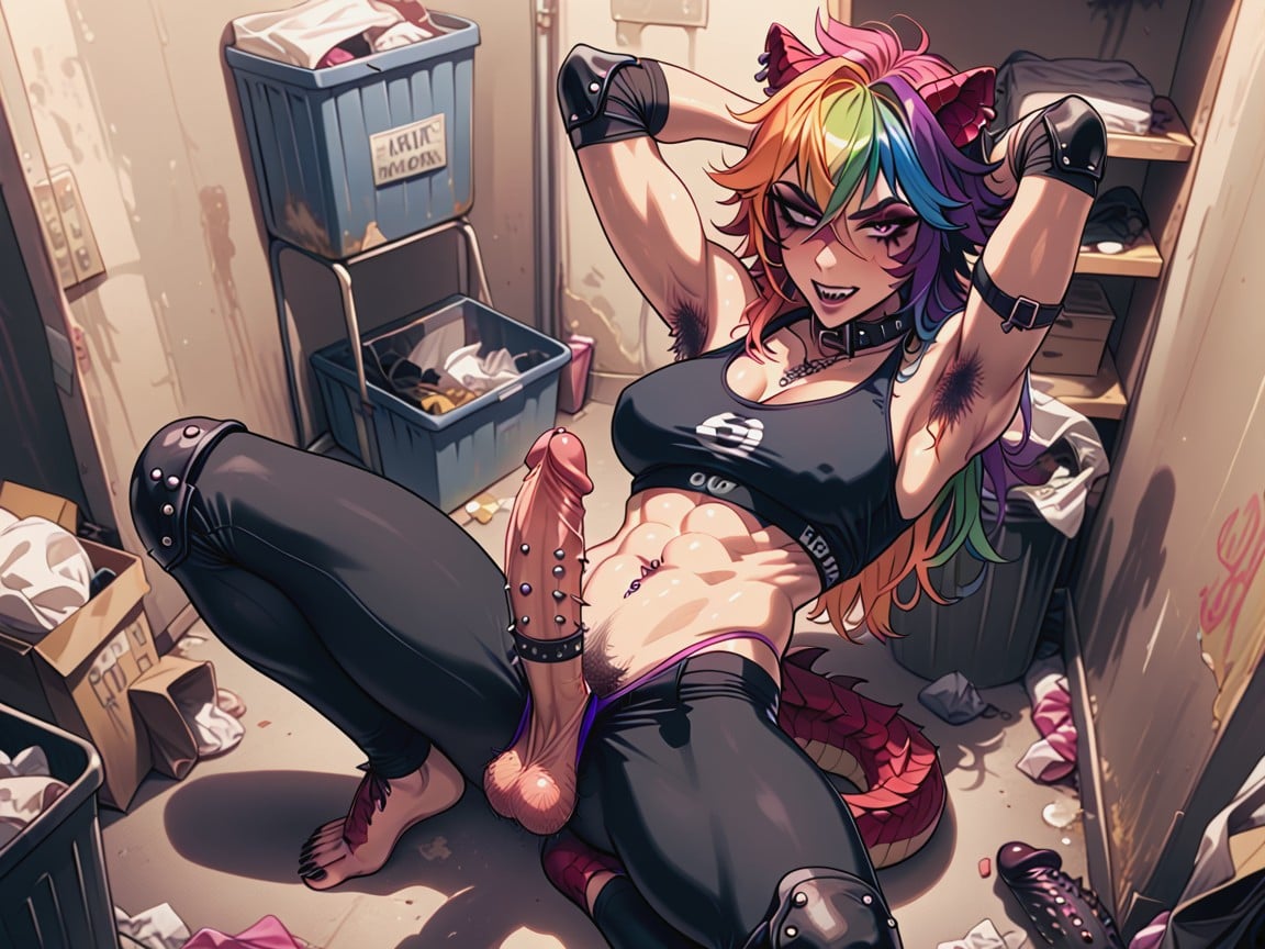 Rainbow Hair, Elbow Pads, Hairy Ass Hentai AI Porn