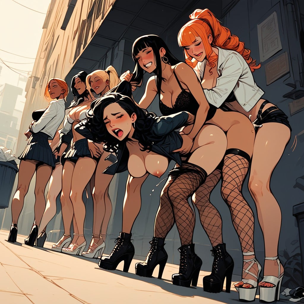 Ponytail, Harem, Standing Doggy Style Hentai AI Porn