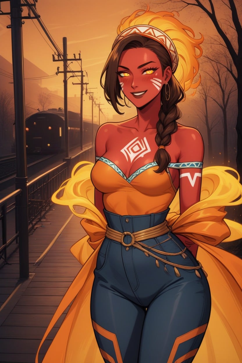 Wearing Orange Trial Ghost Clothes, 1 Person, Woman Levitating Latina AI Porn