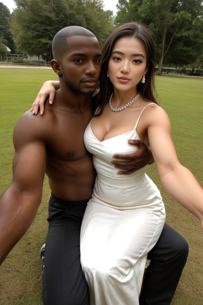 Interracial, Model, Sitting On Grass AI Porn