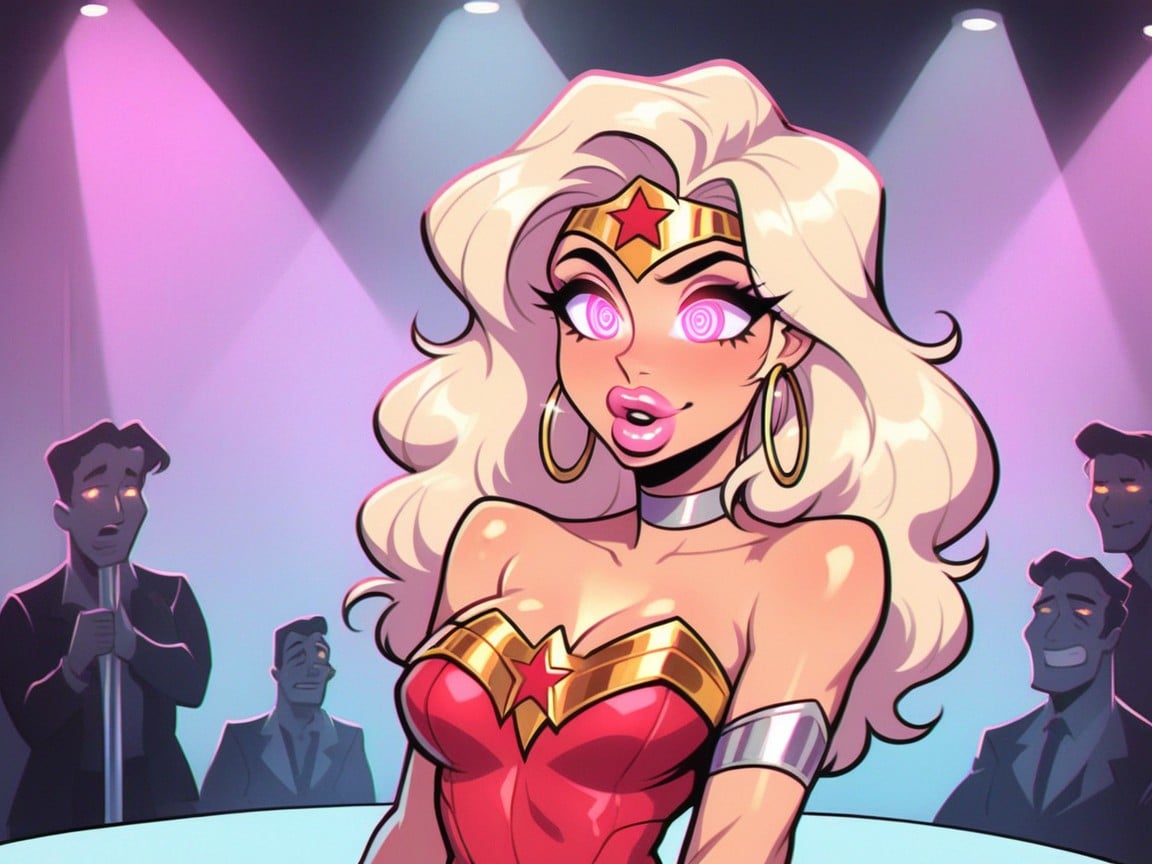 Pink Ring Eyes, Long Blonde Hair, Strip Club Hentai AI Porn