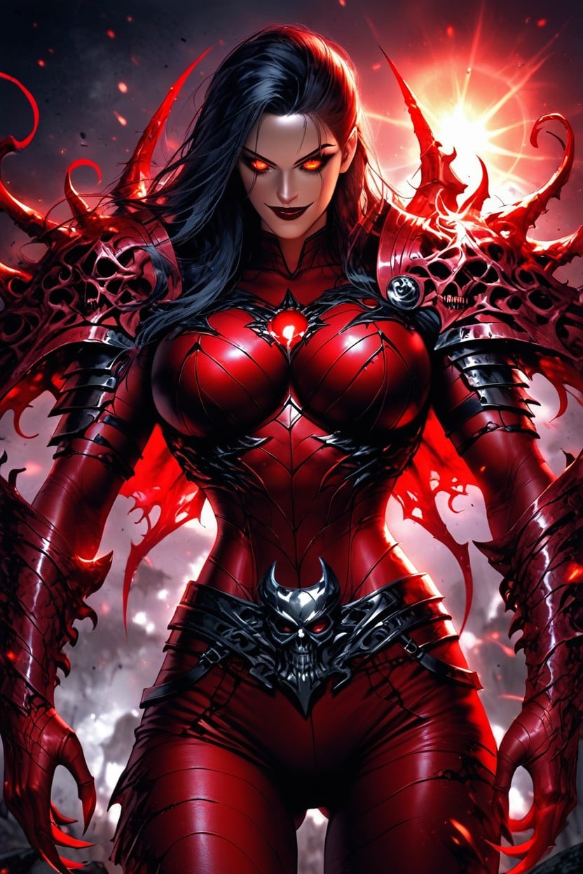 Light Brown Skineldritch Knight, Hourglass Figure, Demonic Black Armor Hentai AI Porn