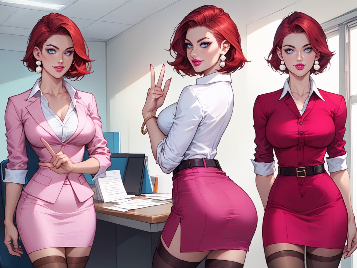 Red Hair, Bobcut, Pink Cheeks Hentai AI Porn