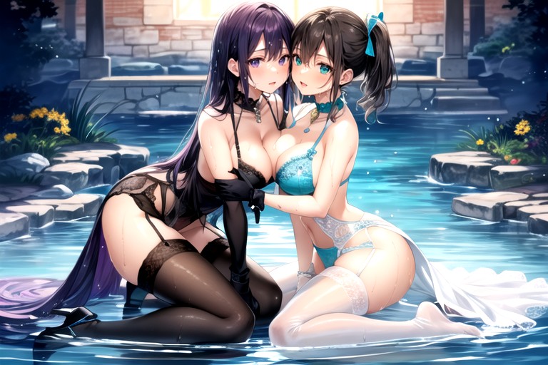 Wet Clothes, Small Ass, Bra Visible Through Dress Hentai AI Porn