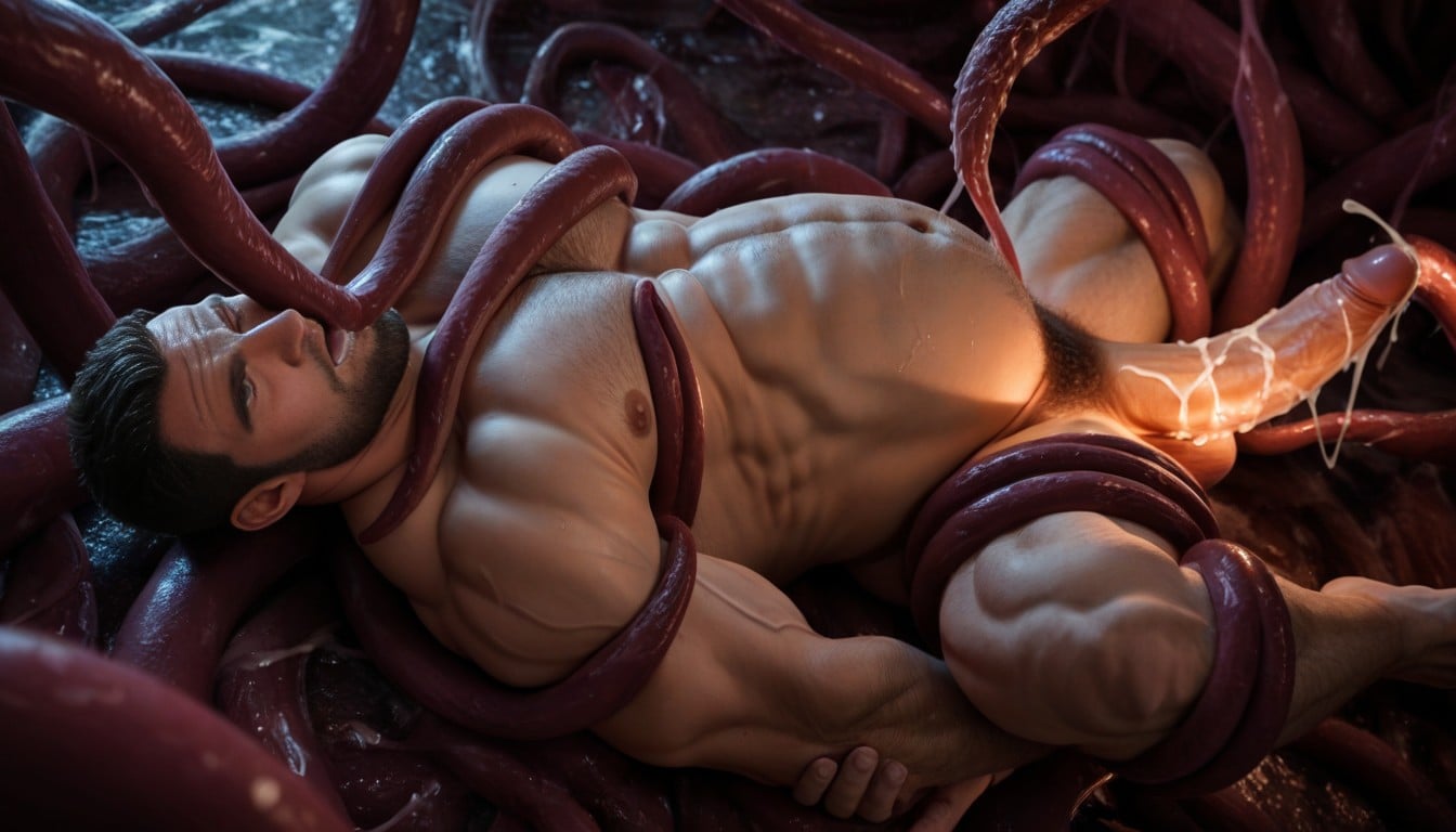 Gay, Hyper Huge Pregnant Belly, Arms Pulled Behind Back By Tentacles AI Gay Porn