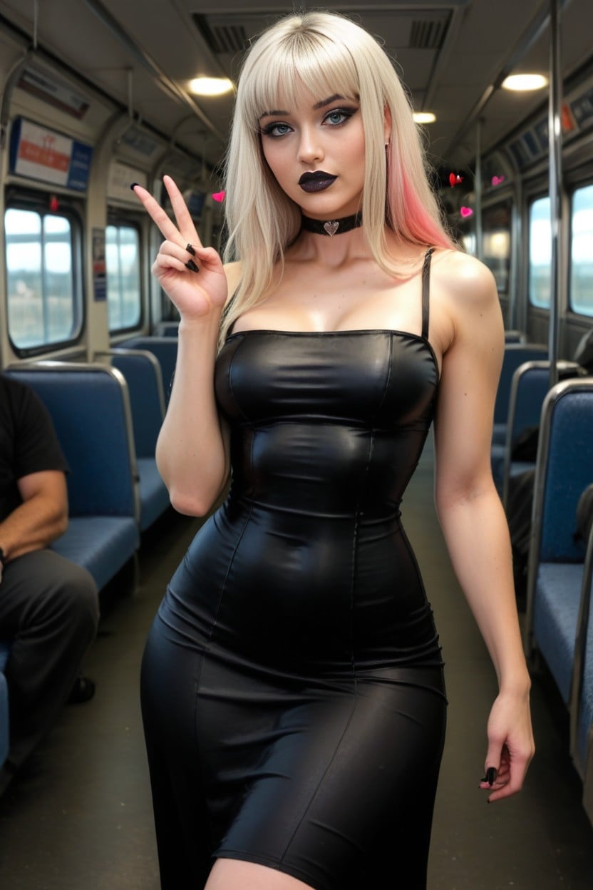 Thick Ass, Platinum Blonde Hair With Pink Highlights, Front View AI Porn