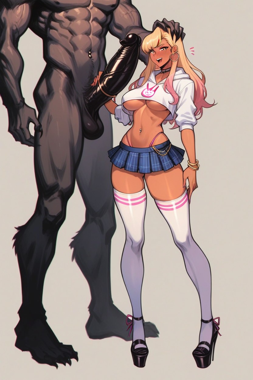 Plaid Pleated Skirt, Thigh High Socks, Naked Hentai AI Porn