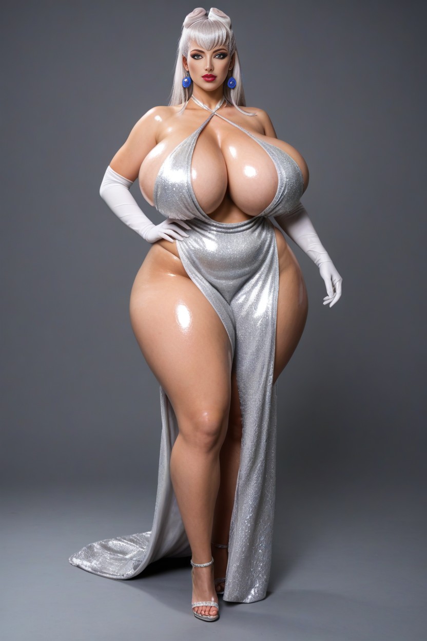 Dynamic View Angle, Looking At Viewer, Longest V Shaped Sequin Halter AI Porn