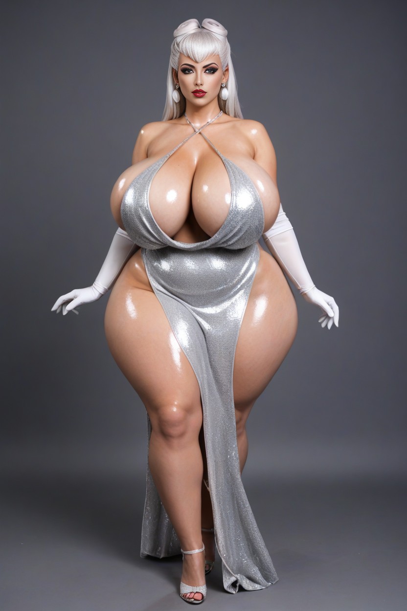 Waist Shot Distance, Exposed Sides, Hyper Gigantic Saggy Breasts AI Porn