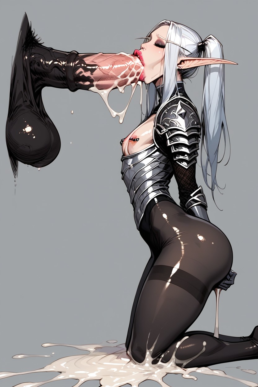 Silver Shouder Armor, Silver Armor Gloves, Elf Woman From World Of Warcraft Hentai AI Porn