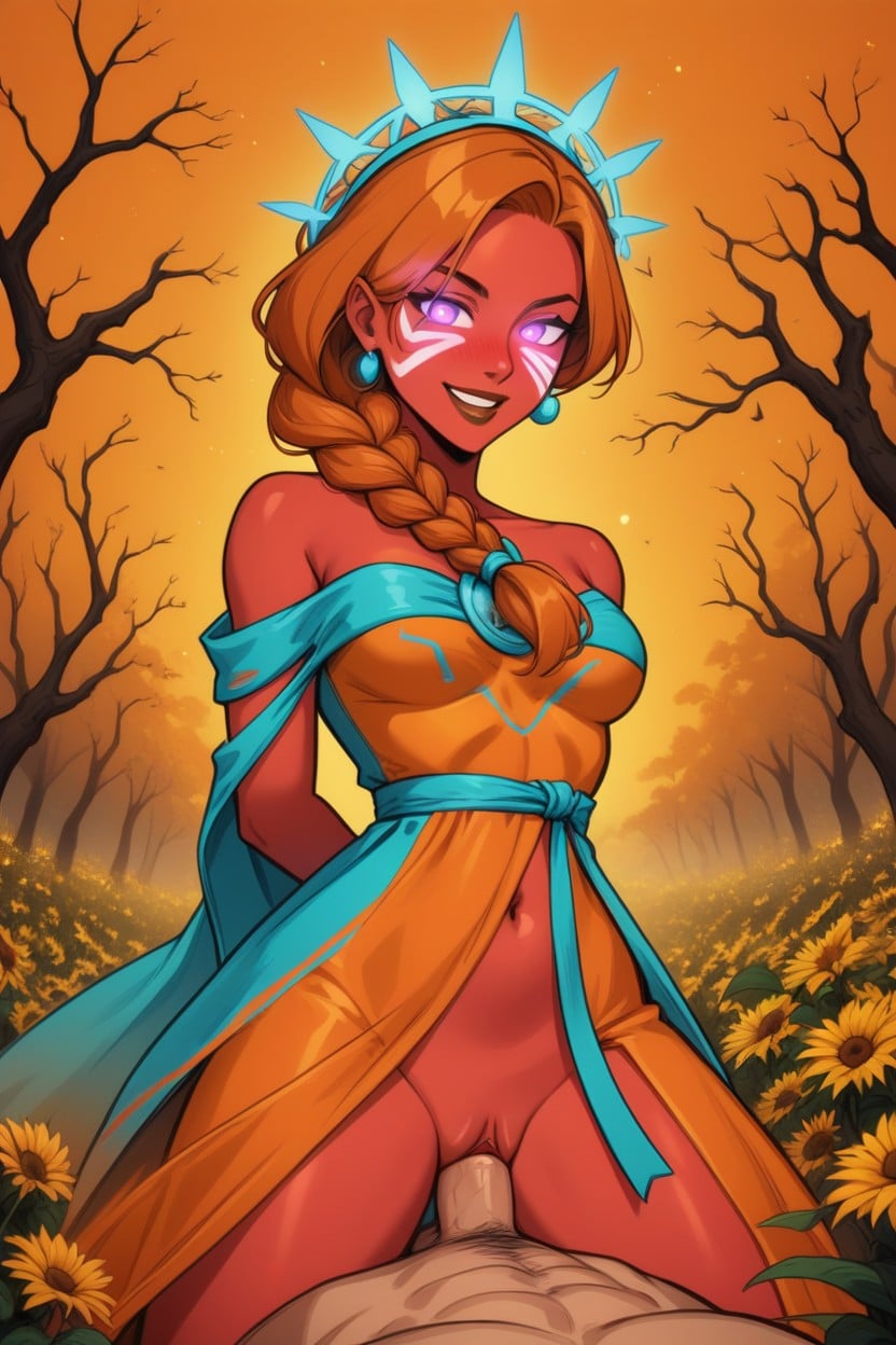 Wearing Orange Trial Ghost Clothes, Vibrant Saturated Colors, Proud Smug Face Latina AI Porn