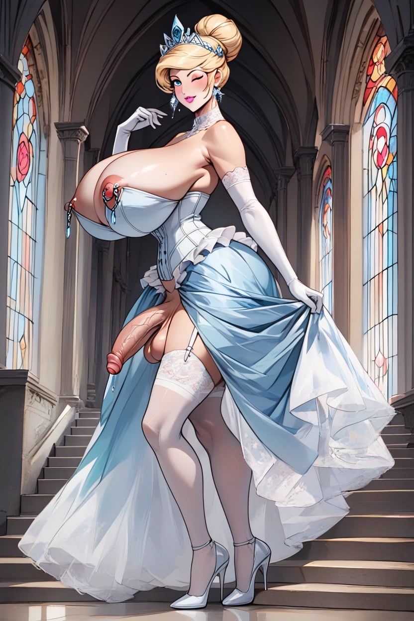 Transparent Light Blue Dress, Looking At Viewer, Puffed Shoulders Porno IA transsexuelle