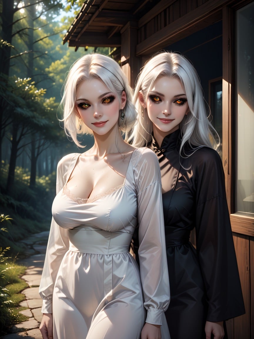 Solid Black Eyes, Woody Forest Behind, Photorealistic Hentai AI Porn