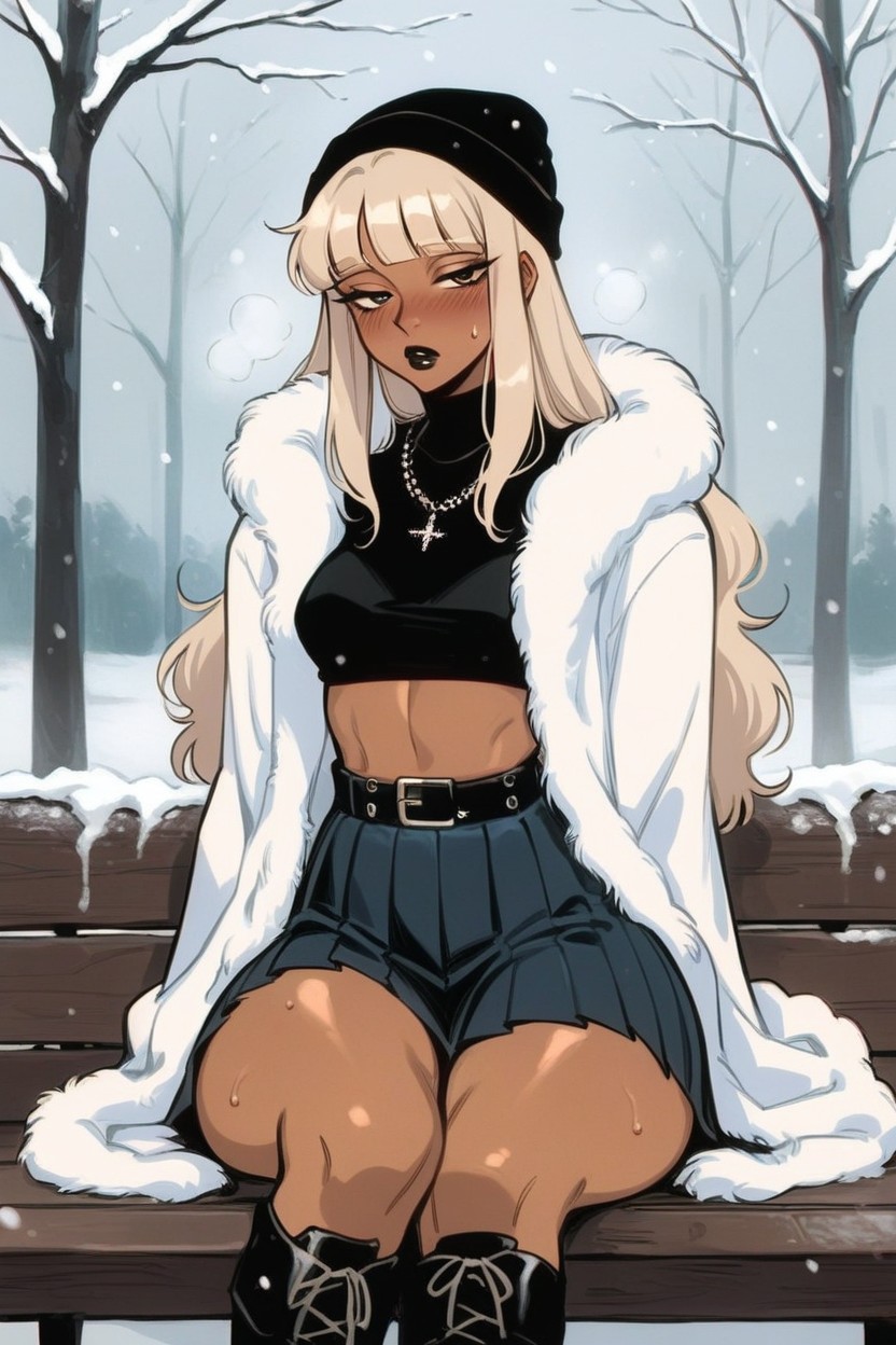 Thick Thighs, Platinum Blonde Hair, Blush Hentai AI Porn