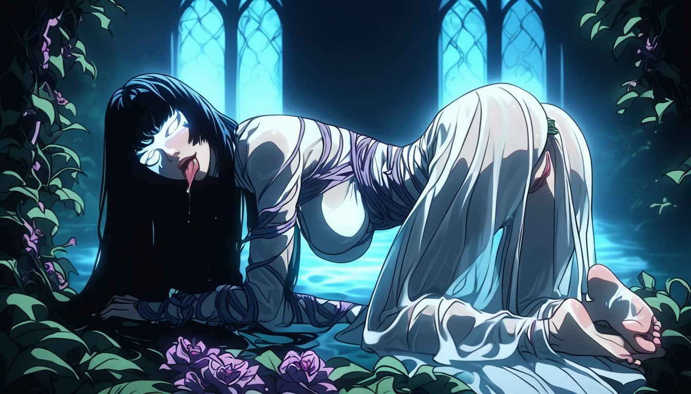 Ahegao, White Eyes, Vines Wrapped Around Limbs AI Porn