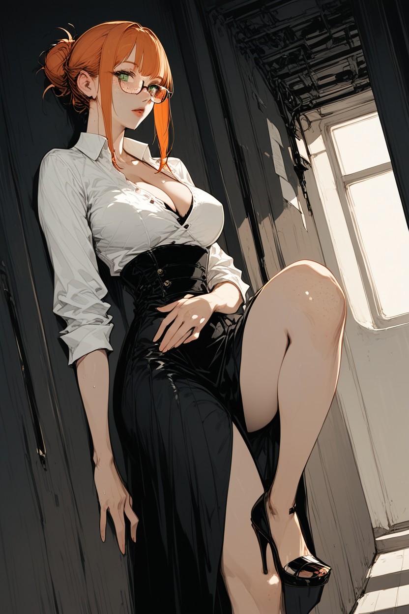 Rolled Up Sleeves, Green Eyes, British Hentai AI Porn