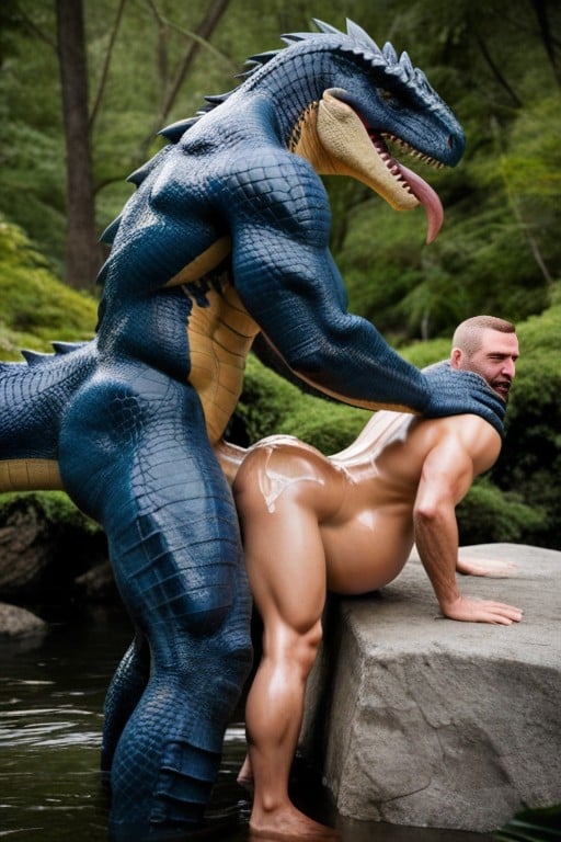 Full Belly Bulge, Barbed Cock, Lizardfolk Ass Spreading AI Gay Porn