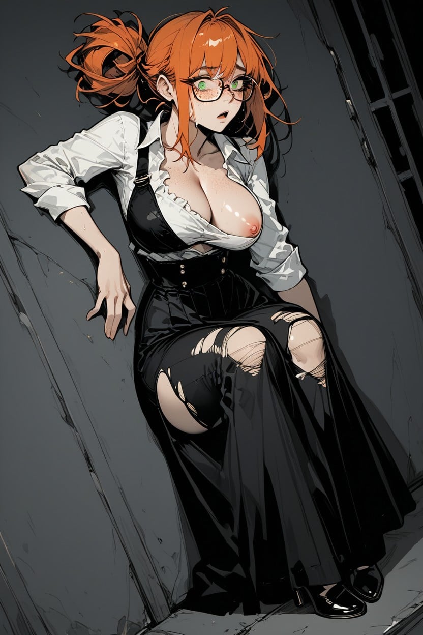 Torn Clothes, Narrowing Corridor, Rounded Breast Hentai AI Porn