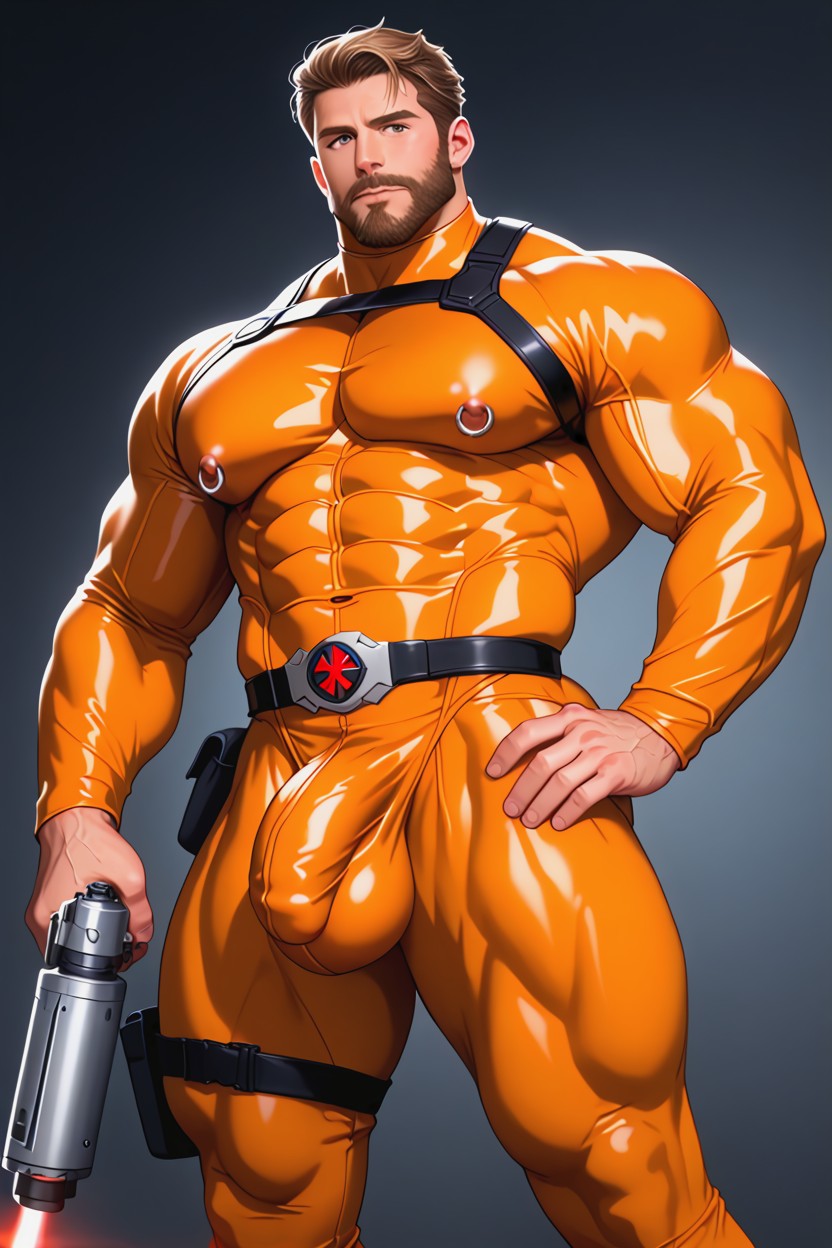 Absurd Res, Black With Orange Trim Thong, Laser Gun AI Gay Porn
