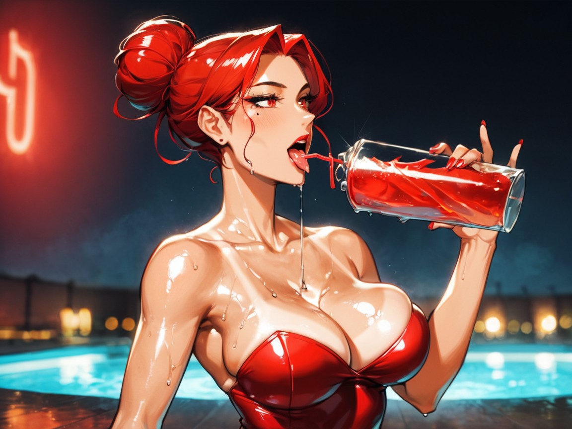 Cheveux Roux, Statuesque Body, Water Dripping Off Skin Porno IA Latina
