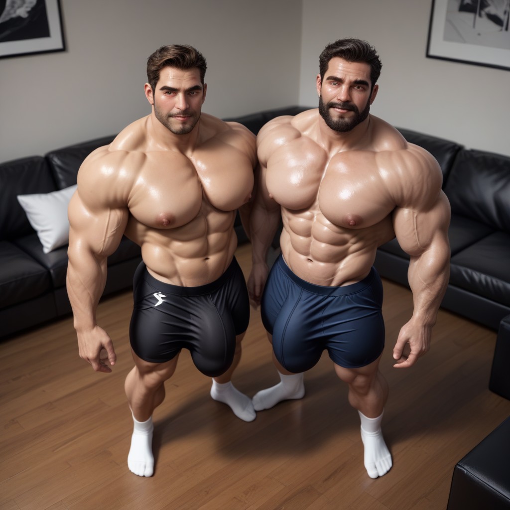 Happy, Dark Brown Hair, Heavy Pecs 게이 AI 포르노
