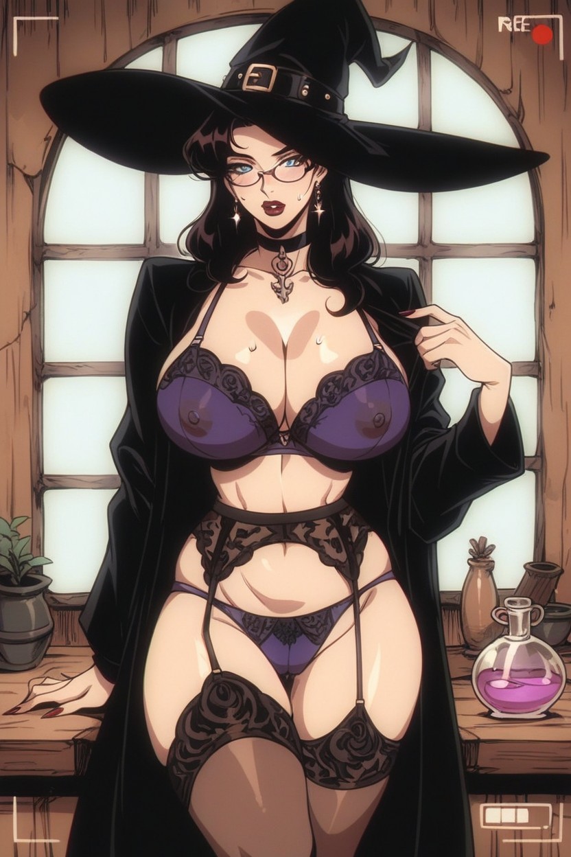A Pot, Purple Bra, Garter Belt Hentai AI Porn