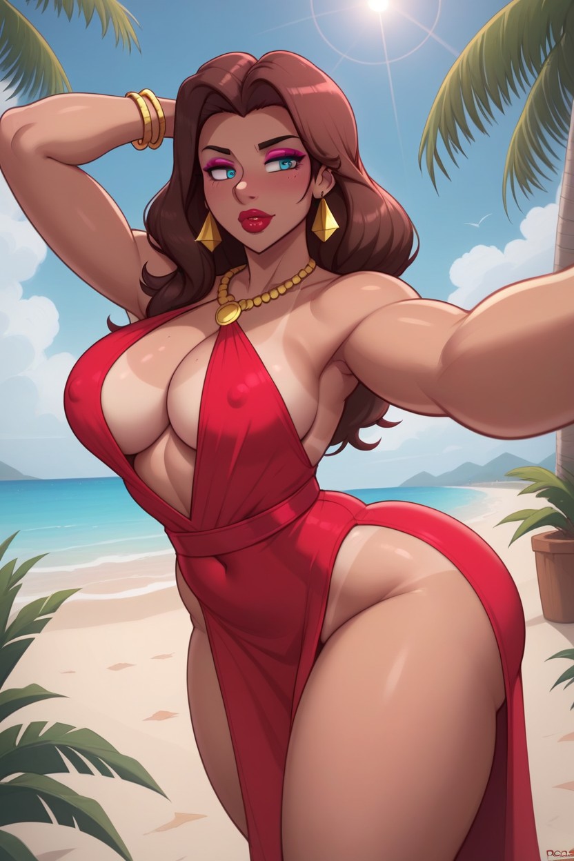 Large Slanted Blue Eyes With Seven Eyelashes On Each, Beach, Close Up Hentai AI Porn
