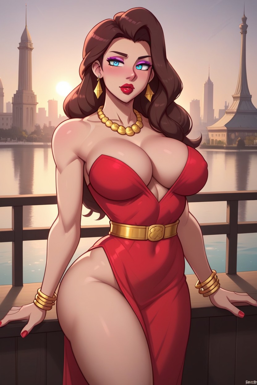 Red Nail Polish, Gold Bead And Teardrop Earrings, Depth Hentai AI Porn