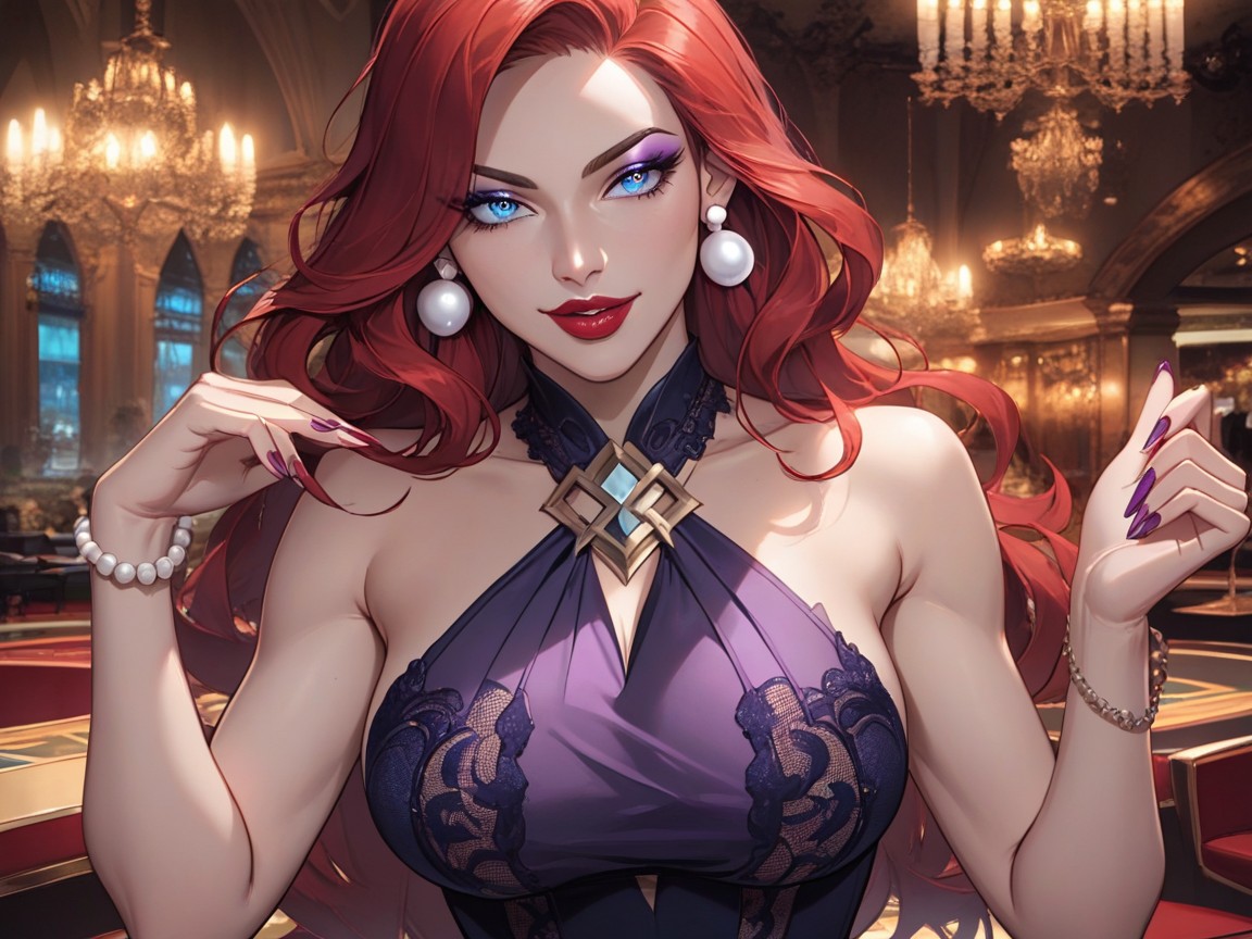 Purple Glitter Dress, Blue Eyes, Hourglass Hentai AI Porn