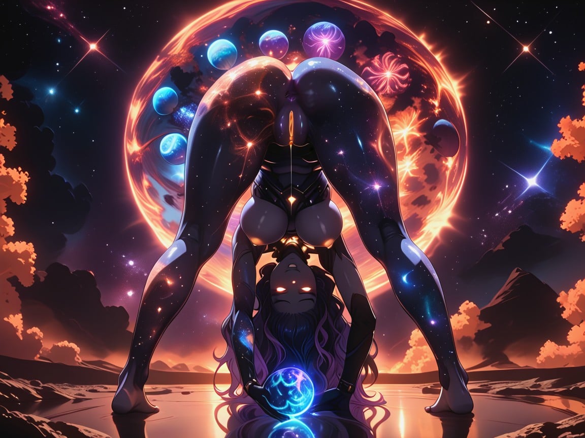 Nebula Colored Fire Hair, Levitating, Perfect Round Breasts Hentai AI Porn