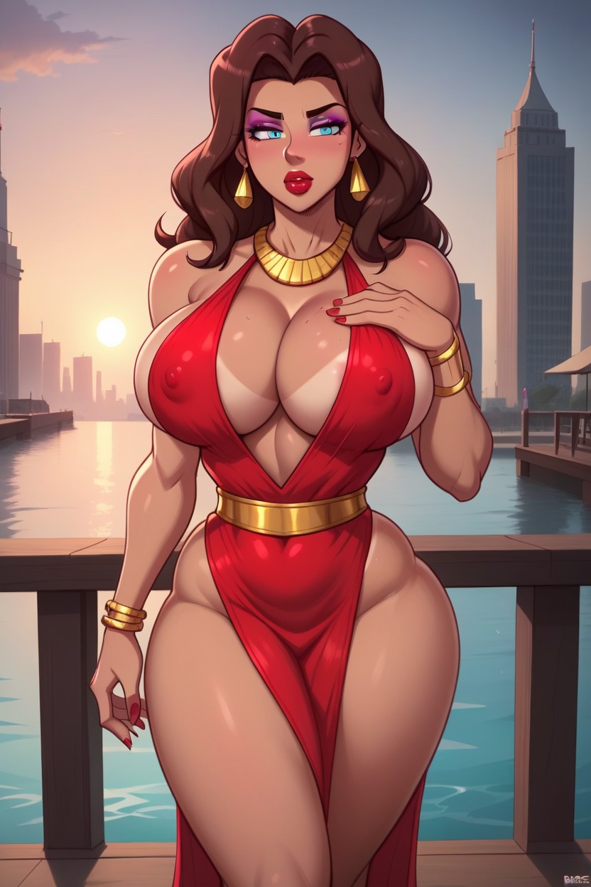 Hourglass Figure, Ultra Tight Dress, Red Dress And A Low Back Hentai AI Porn