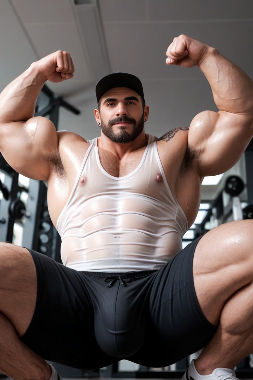 See Through Pants, Hyper Hairy Pecs, Arm Tattoos 게이 AI 포르노