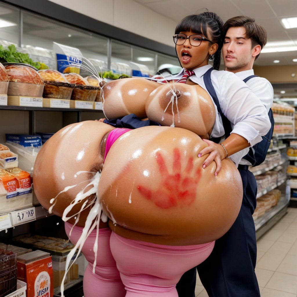 Disproportionally Massive Ass, Powerful Anal Sex, Rough Anal Sex Through Skintight Pink Leggings Porno BBW IA