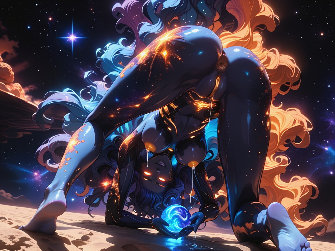 Standing, Close View, Nebula Colored Fire Hair Hentai AI Porn