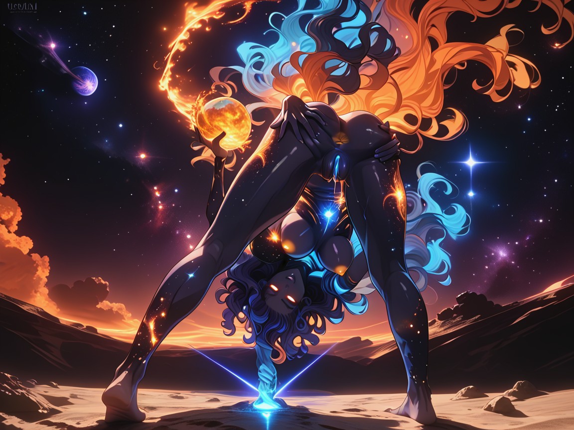 Empty Space Background, Space Nebula Hair, Shiny Nipples Hentai AI Porn