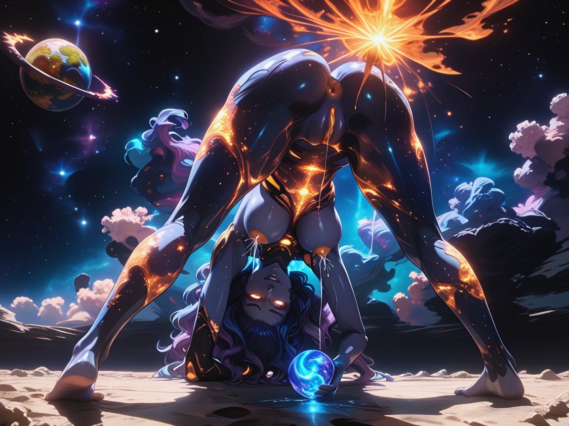 Galaxy Sized Celestial Female God, Levitating, Halo Made Of A Galaxy Over Head Hentai AI Porn