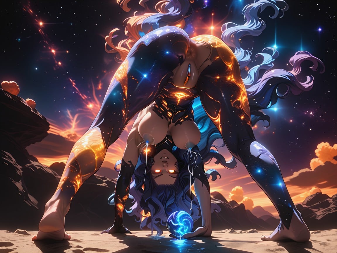 Galaxy Sized Celestial Female God, Perfect Round Breasts, Galaxy View Skin Texture Hentai AI Porn