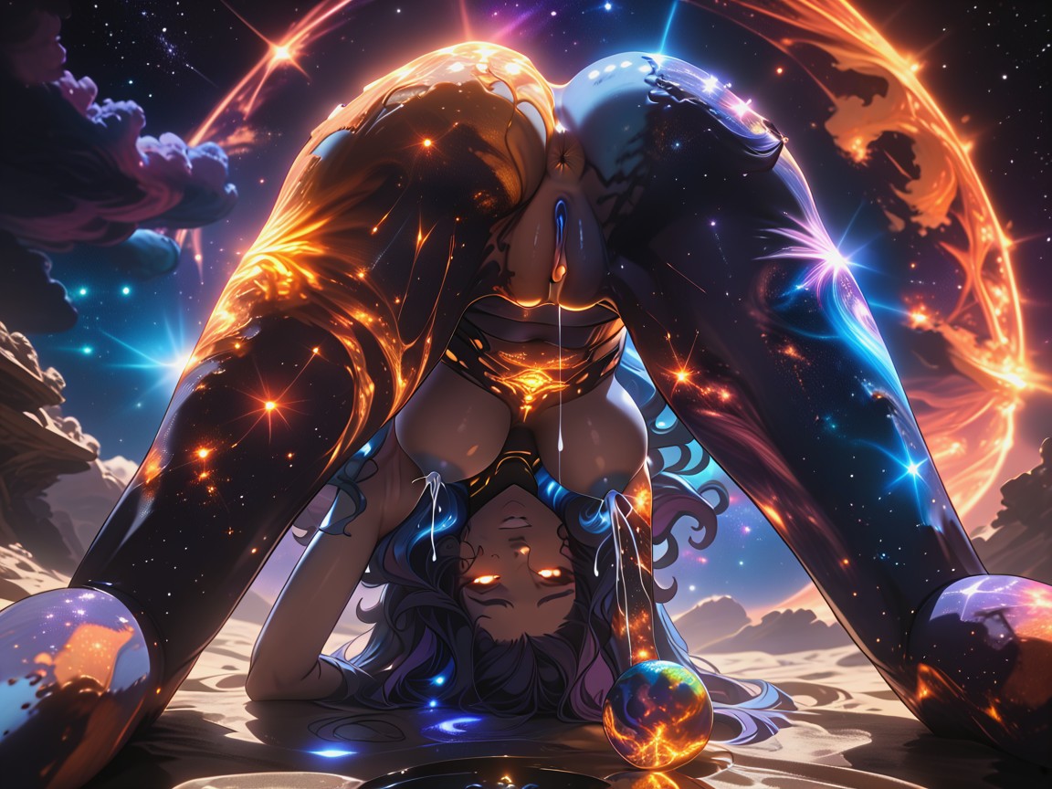 Holding Planet Earth In One Hand, Rear View, Galaxy Sized Celestial Female God Hentai AI Porn