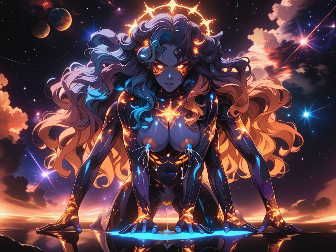Bottom Up View, Blue Colored Lactation, Fire Nipples Hentai AI Porn