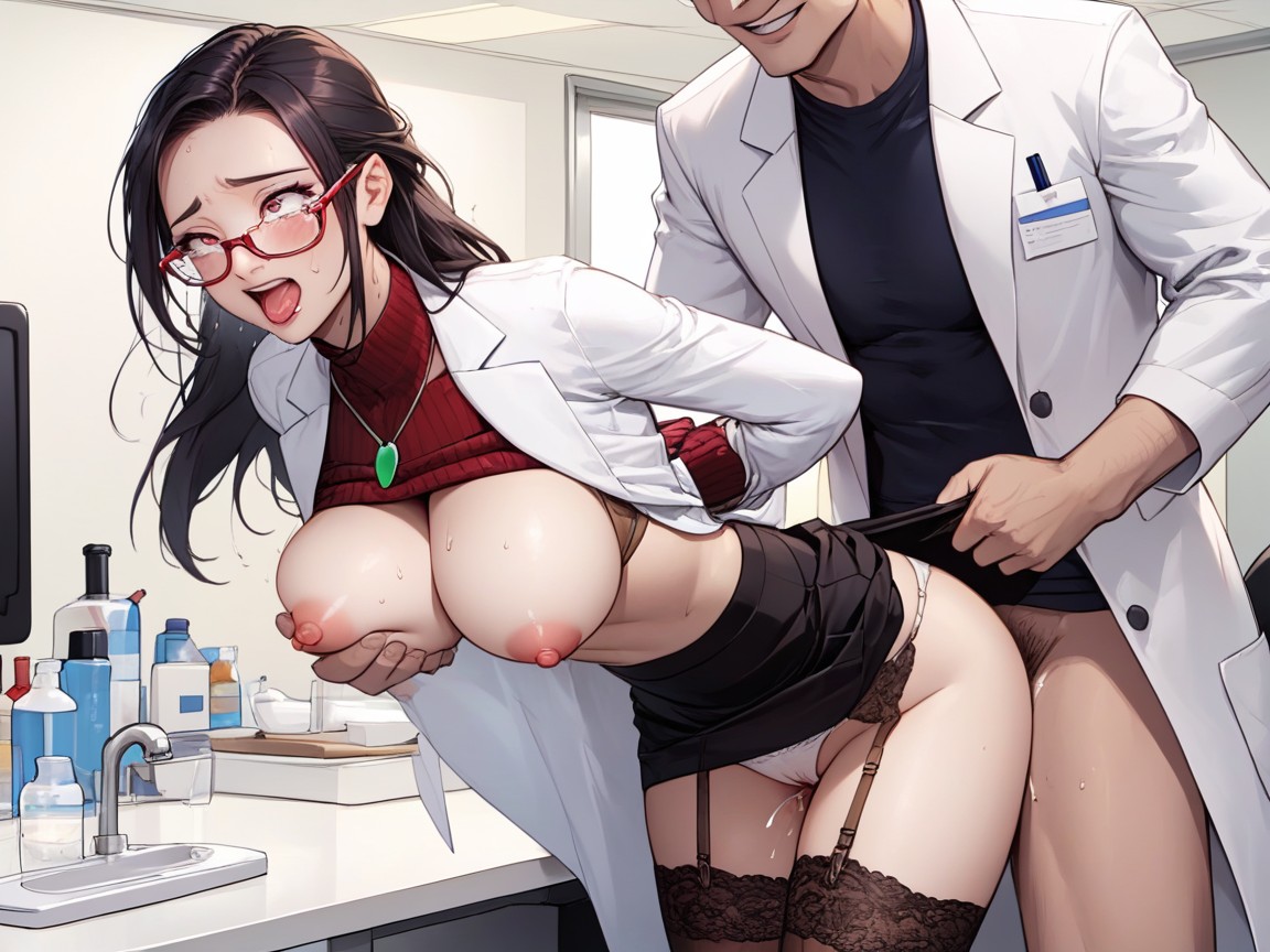 Lifting Shirt, Brown Eyes, Doctor Coat Hentai AI Porn