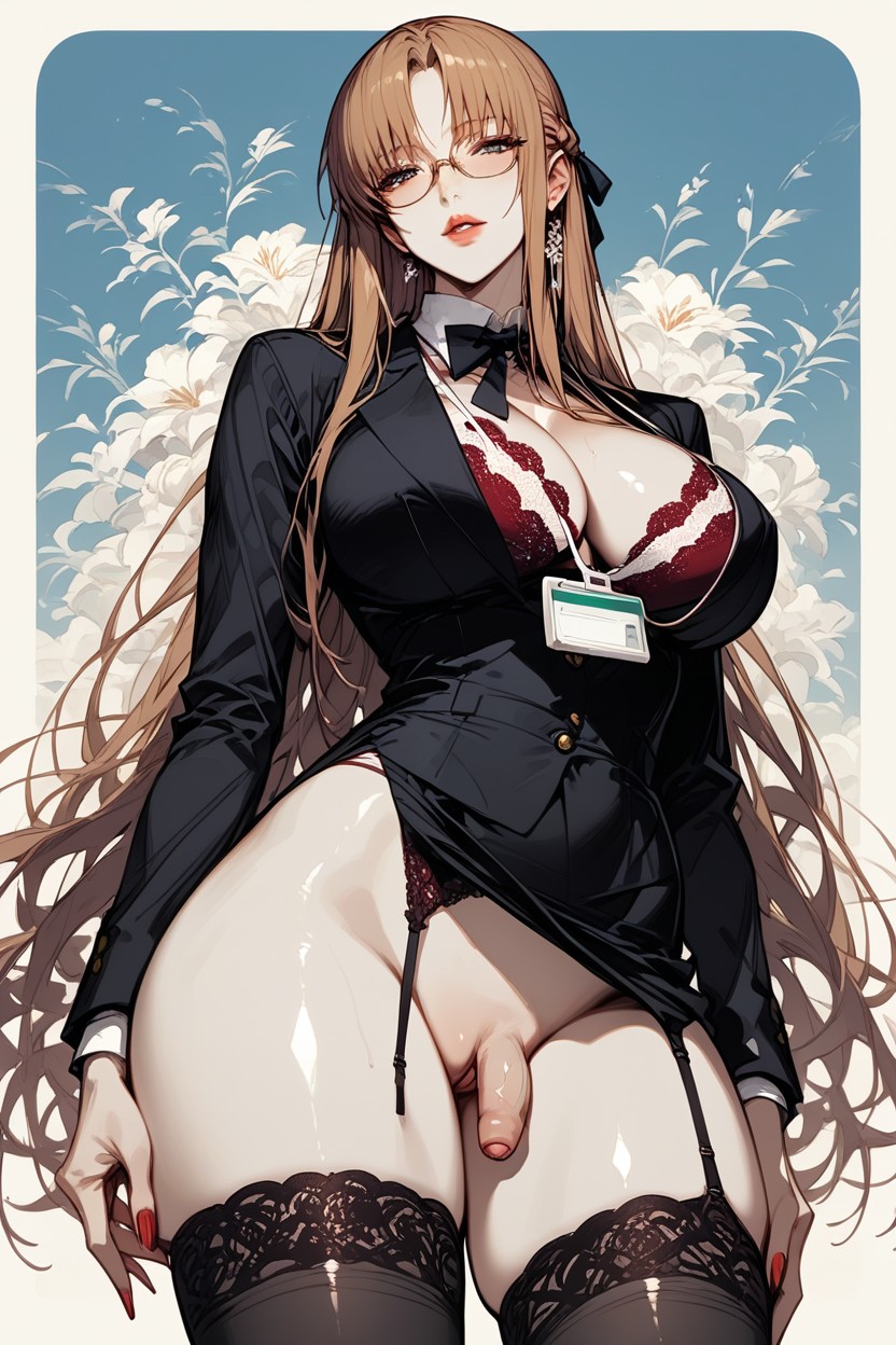 And Looks Shiny She Is Wearing Glasses With Square Frames, Giant Saggy Breasts, Balalaikal Hentai AI Porn